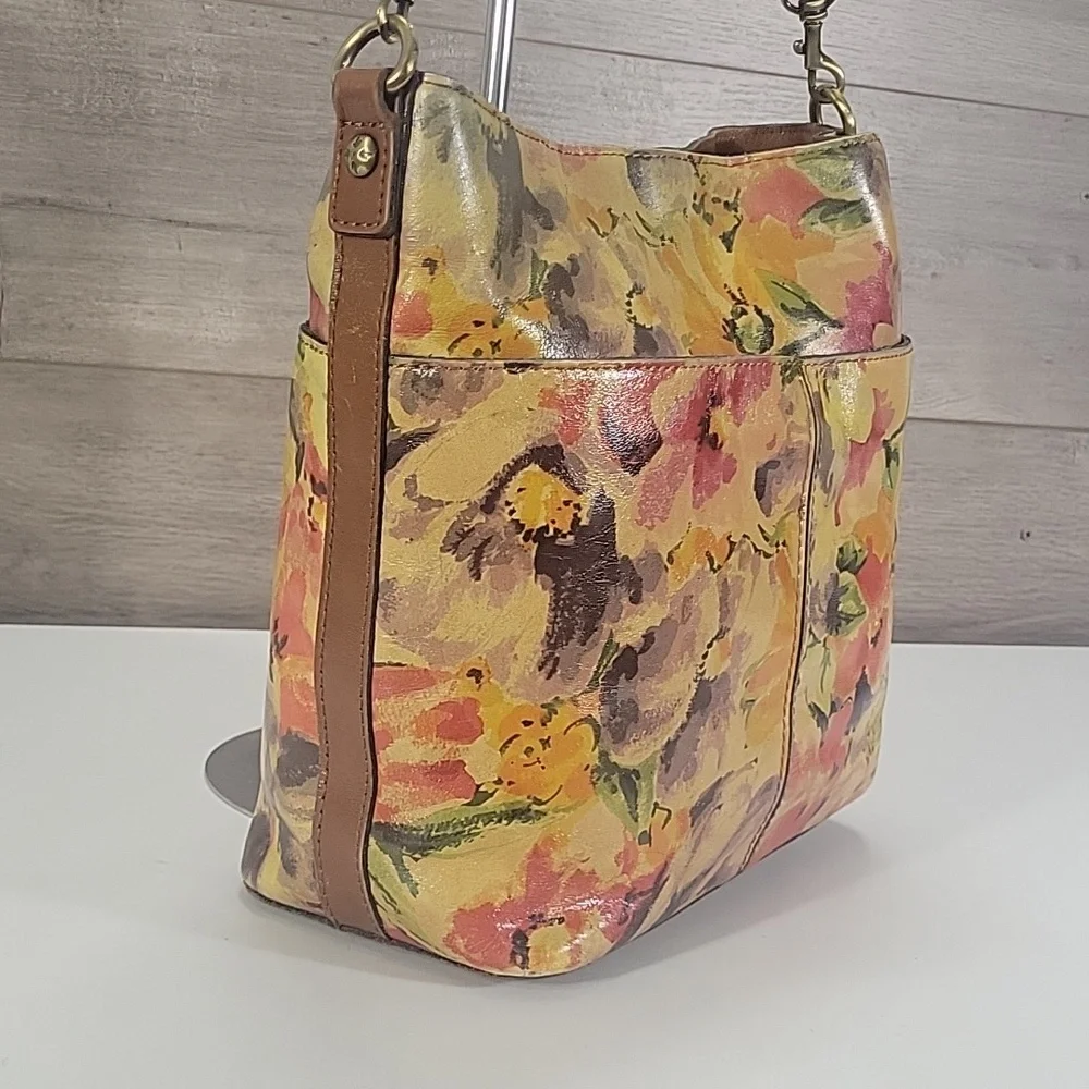Patricia Nash Floral Watercolor Yellow Leather Tote Shoulder Bag